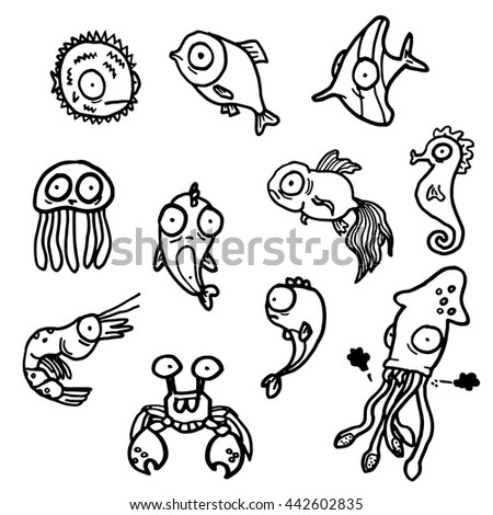 Sea Animal Vector Cartoon Cute Aquatic Stock Vector 335647676