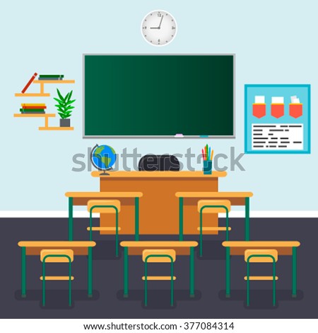 Empty School Classroom Green Chalkboard Teachers Stock Vector 377084314 ...