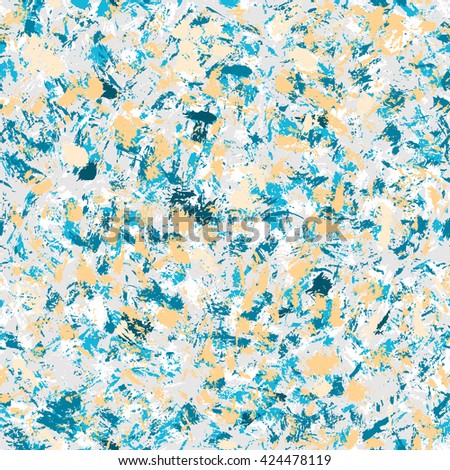 Ink marble seamless pattern. Blue, indigo, yellow abstract vector background.