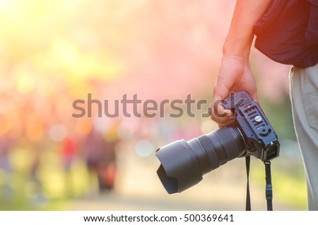 Landscape Photography, Photographer Ready to Take Landscape Pictures on the cherry blossom