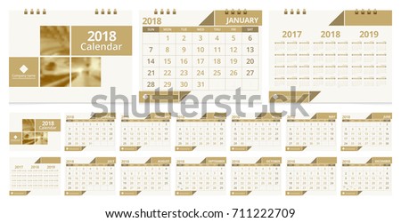Calendar 2018 template week start on Sunday. Sample image with Gradient Mesh.
