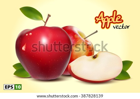 Red Apples with Green Leaves and Apple Slice.