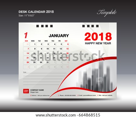 Desk Calendar for 2018 Year, january 2018, Week starts Monday, Stationery design