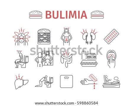 Bulimia Symptoms Treatment Line Icons Set Stock Vector 598860584 ...