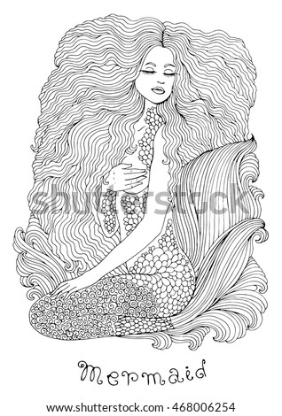Vector Sea Mermaid Long Curly Hair Stock Vector 468006254 ...