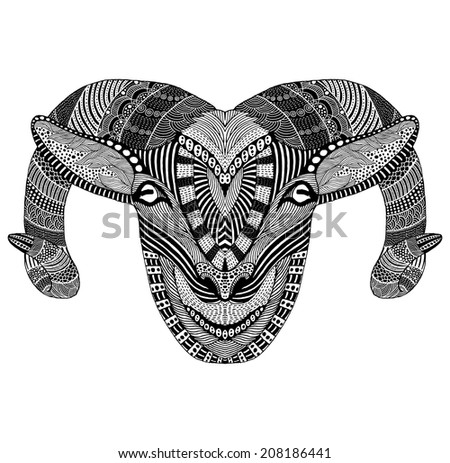 Black White Tattoo Ram Head Crown Stock Vector 311781620 - Shutterstock