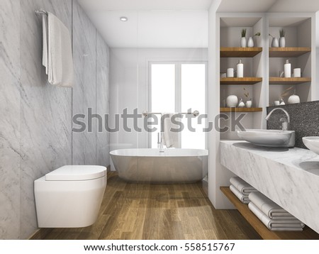 3 D Rendering Beautiful Wood  Marble Toilet Stock 