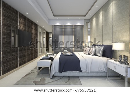 3d rendering luxury modern bedroom suite in hotel with wardrobe and walk in closet - Luxury Modern Bedroom 3d rendering luxury modern bedroom suite in hotel with wardrobe and walk in closet - Luxury Modern Bedroom