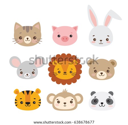 Download Set Vector Animal Faces Illustrations Cute Stock Vector ...