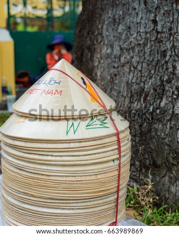 straw hat or conical Vietnamese hats in Vietnam.
