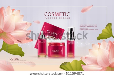 Lotus cosmetic ads template, 3D illustration cosmetic mockup with lotus on the background