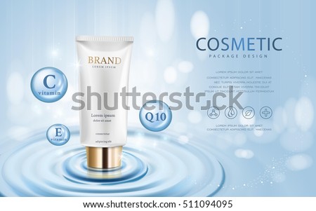 Moisturizing cosmetic ads template, 3D illustration cosmetic mockup upon water and isolated on bokeh background