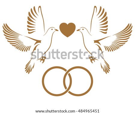 Two Doves  Flying Wedding  Rings  Dove  Stock Vector 484965391 