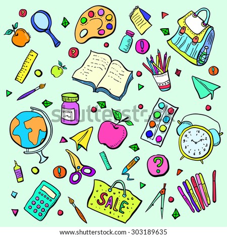 stock vector collection of school subjects cartoon colorful objects 303189635