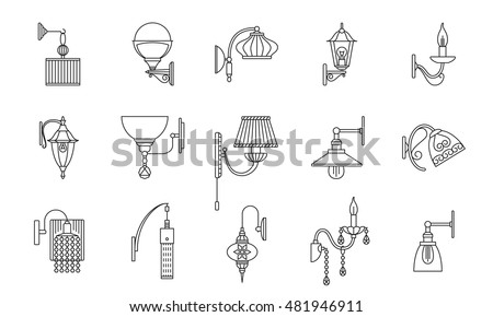 Wall Lamps Line Icons Set Vector Illustration Wall Lamps Line Icons Set Vector Illustration