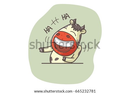 Cute Cow Laughing. Vector illustration. Isolated on white background.