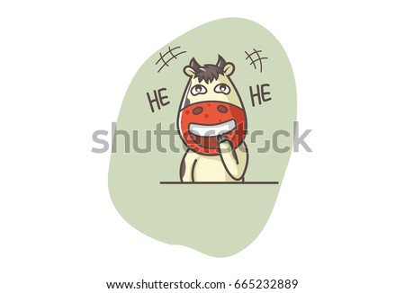 Cute Cow Laughing. Vector illustration. Isolated on white background.