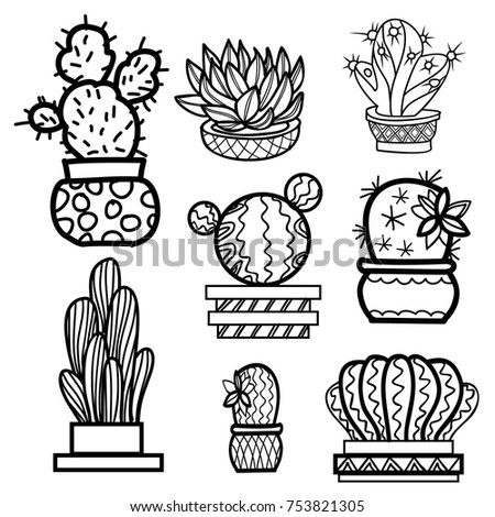 Cactus Line Black White Icons Set Stock Illustration 478230697