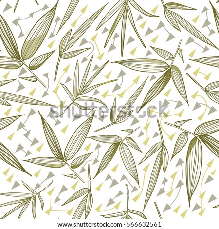 Bamboo seamless pattern. Fashion trend print. Leaves and stems of bamboo. Tropical plants.