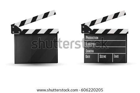 Realistic clapper.cinema.Board on a white background.film.time.vector illustration.