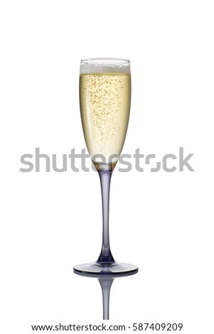 Glass of champagne on a white background.