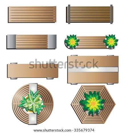 Outdoor Furniture Bench Top View For Landscape Design Set 5 Vector Illustration Outdoor Furniture Bench Top View For Landscape Design Set 5 Vector Illustration