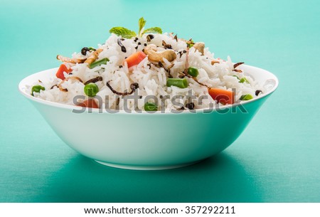 indian veg biryani, veg pulav, Indian vegetable pulav, Biriyani, vegetable rice, basmati rice recipe - stock photo