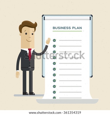 Businessman or manager. A man in a suit shows a business plan. Illustration, vector, EPS10.