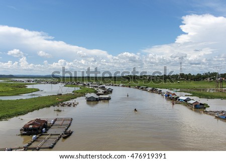DONG NAI - VIETNAM: May 20, 2016: Group of floating house on La Nga river, Dong Nai, Vietnam.