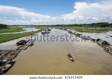 DONG NAI - VIETNAM: May 20, 2016: Group of floating house on La Nga river, Dong Nai, Vietnam.