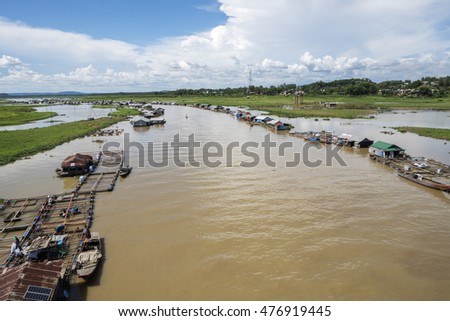 DONG NAI - VIETNAM: May 20, 2016: Group of floating house on La Nga river, Dong Nai, Vietnam.