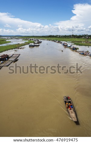 DONG NAI - VIETNAM: May 20, 2016: Group of floating house on La Nga river, Dong Nai, Vietnam.