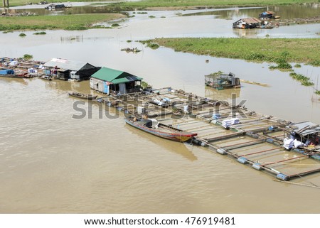DONG NAI - VIETNAM: May 20, 2016: Group of floating house on La Nga river, Dong Nai, Vietnam.