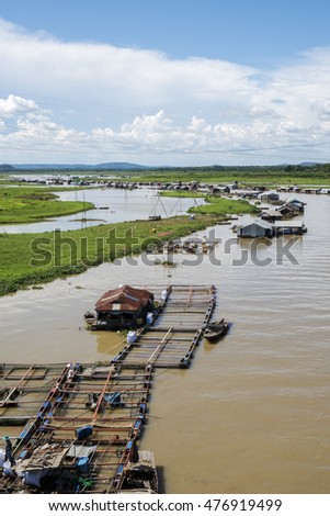DONG NAI - VIETNAM: May 20, 2016: Group of floating house on La Nga river, Dong Nai, Vietnam.