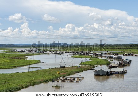 DONG NAI - VIETNAM: May 20, 2016: Group of floating house on La Nga river, Dong Nai, Vietnam.