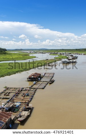 DONG NAI - VIETNAM: May 20, 2016: Group of floating house on La Nga river, Dong Nai, Vietnam.