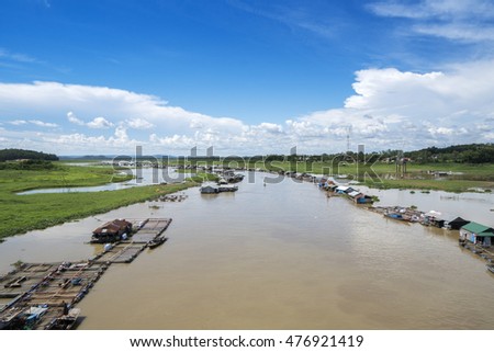 DONG NAI - VIETNAM: May 20, 2016: Group of floating house on La Nga river, Dong Nai, Vietnam.