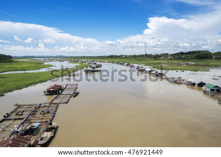 DONG NAI - VIETNAM: May 20, 2016: Group of floating house on La Nga river, Dong Nai, Vietnam.