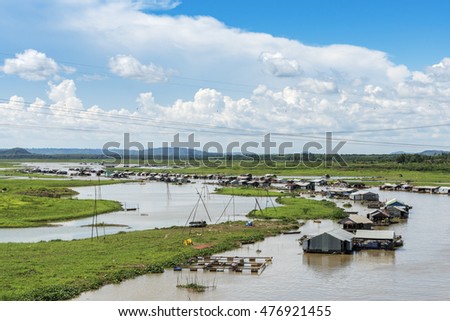 DONG NAI - VIETNAM: May 20, 2016: Group of floating house on La Nga river, Dong Nai, Vietnam.