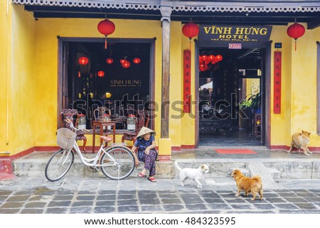 HOI AN, VIETNAM - JULY 17, 2015: Street and life in Hoi An old town, Vietnam. Hoi An is a famous tourist destination in the world and Vietnam