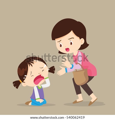Cute girl crying and Her Mother Comforting Upset.cartoon vector illustration.child resistant.