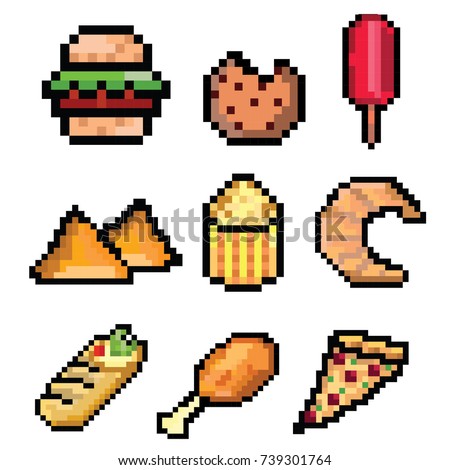 Pixel Art Fast Food Set Pixel Stock Vector 739301764 - Shutterstock