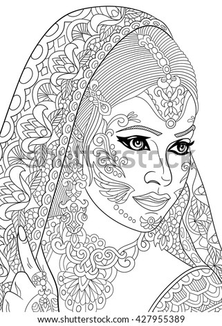 Download Arabic Muslim Woman Hijab Coloring Book Stock Vector 613989161 - Shutterstock