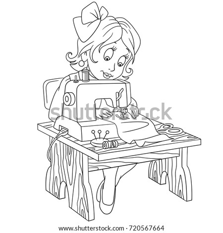Download Coloring Page Seamstress Tailor Working On Stock Vector 720567664 - Shutterstock
