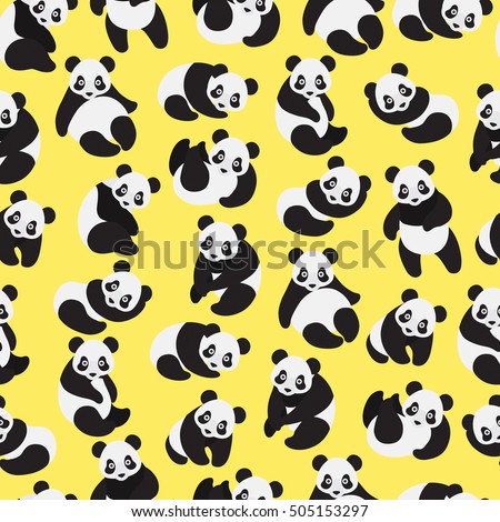 Cute Panda  On Yellow  Background Pattern Stock Vector 