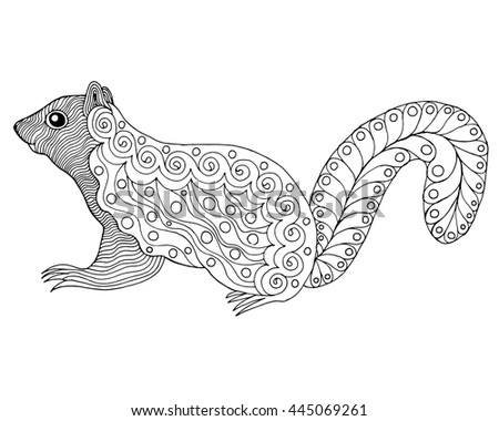 Cute Squirrel Black White Hand Drawn Doodle Animal Ethnic Patterned Vector Illustration African