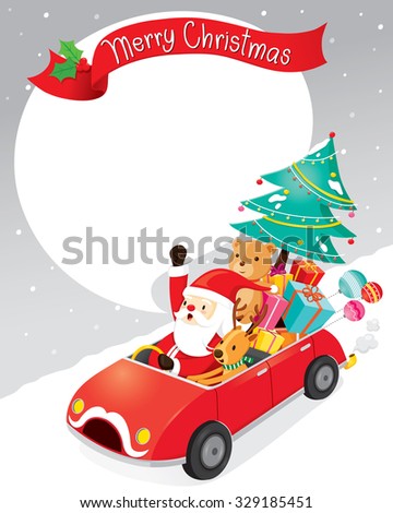 Santa Claus Driving Car With Reindeer, Merry Christmas, Xmas, Happy New Year, Objects, Animals, Festive, Celebrations