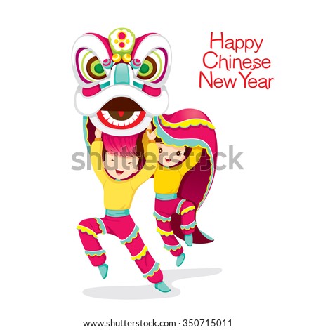Boys With Lion Dancing, Traditional Celebration, China, Happy Chinese New Year