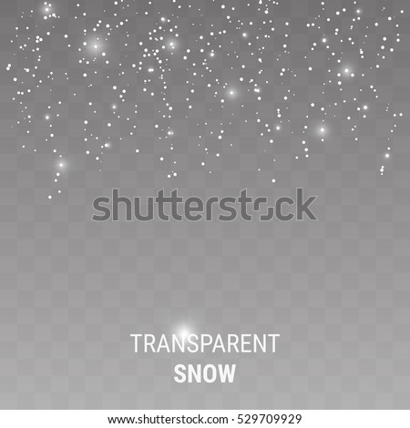 Falling snow on a transparent background. Shiny snowflakes