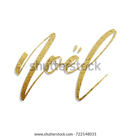 Noel. French Merry Christmas. Noel calligraphy of realistic gold foil texture effect